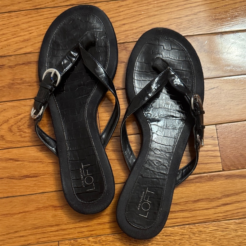 LOFT Black Croc-Embossed Women's Sandals